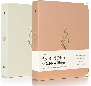 Aesthetic 6 Ring A5 Binder 2er Set - Der perfekte kleine 1,9 cm Planer Binder für Journaling oder Sammlungen - Nachfüllbarer Notizbuchhalter mit Tasche