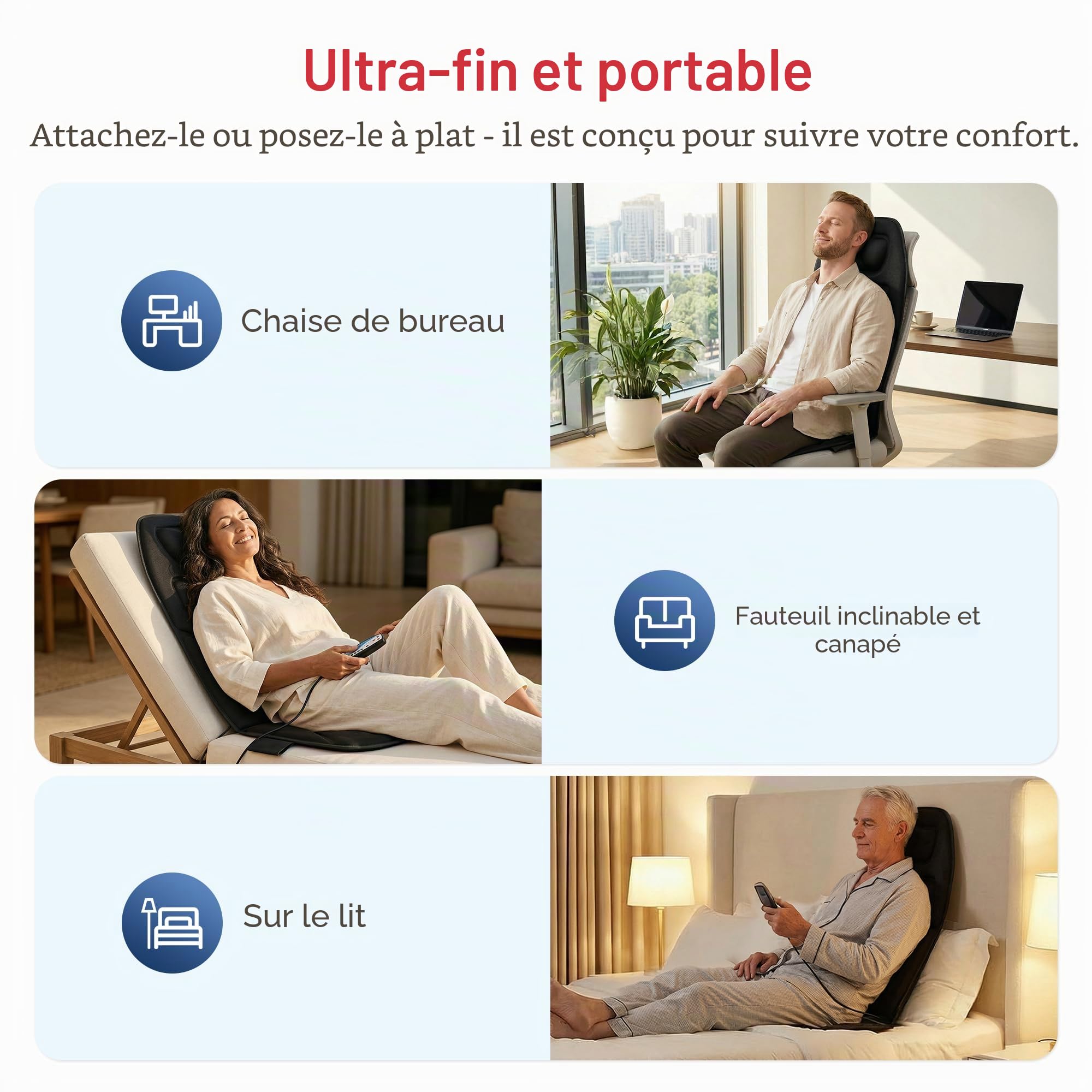 COMFIER Siège Massant avec Chauffage,Coussin de Massage 10 Moteurs Vibrants, Housse de Fauteuil Massant Universelle, Appareil de Massage Dos pour Maison/Bureau,Cadeau pour Hommes/Femmes