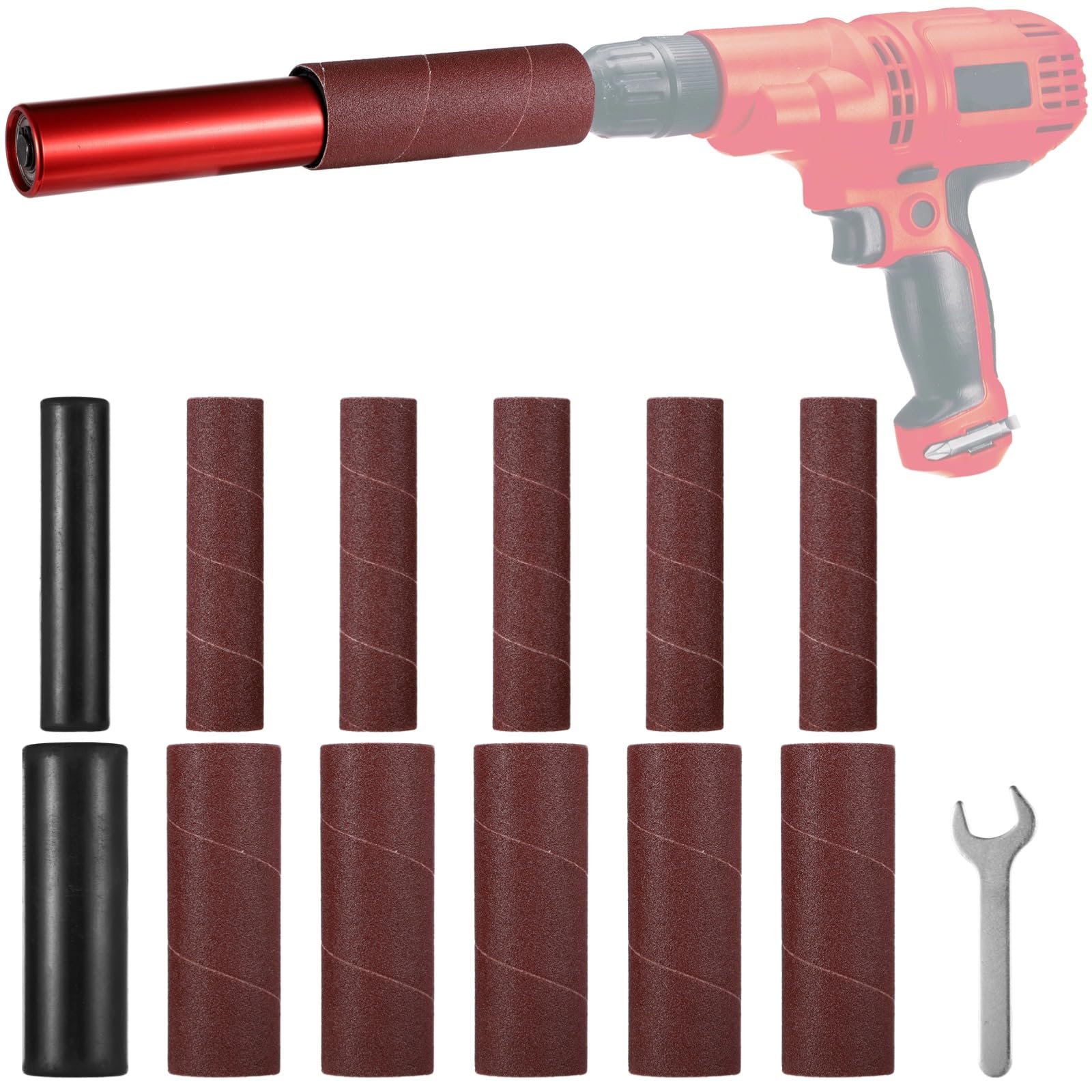 Kit de ponçage pour ponceuse à tambour portable, tambour de ponçage en caoutchouc à main avec 10 manchons abrasifs, accessoire de perceuse pour bois, métal, verre, pierre, plastique