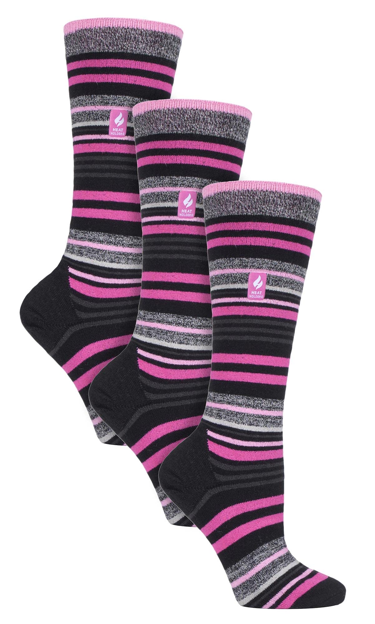 HEAT HOLDERS 3 Pair Multipack Womens Knee High Ultra Lightweight Thin Ski Socks (5-9, Black Stripe)