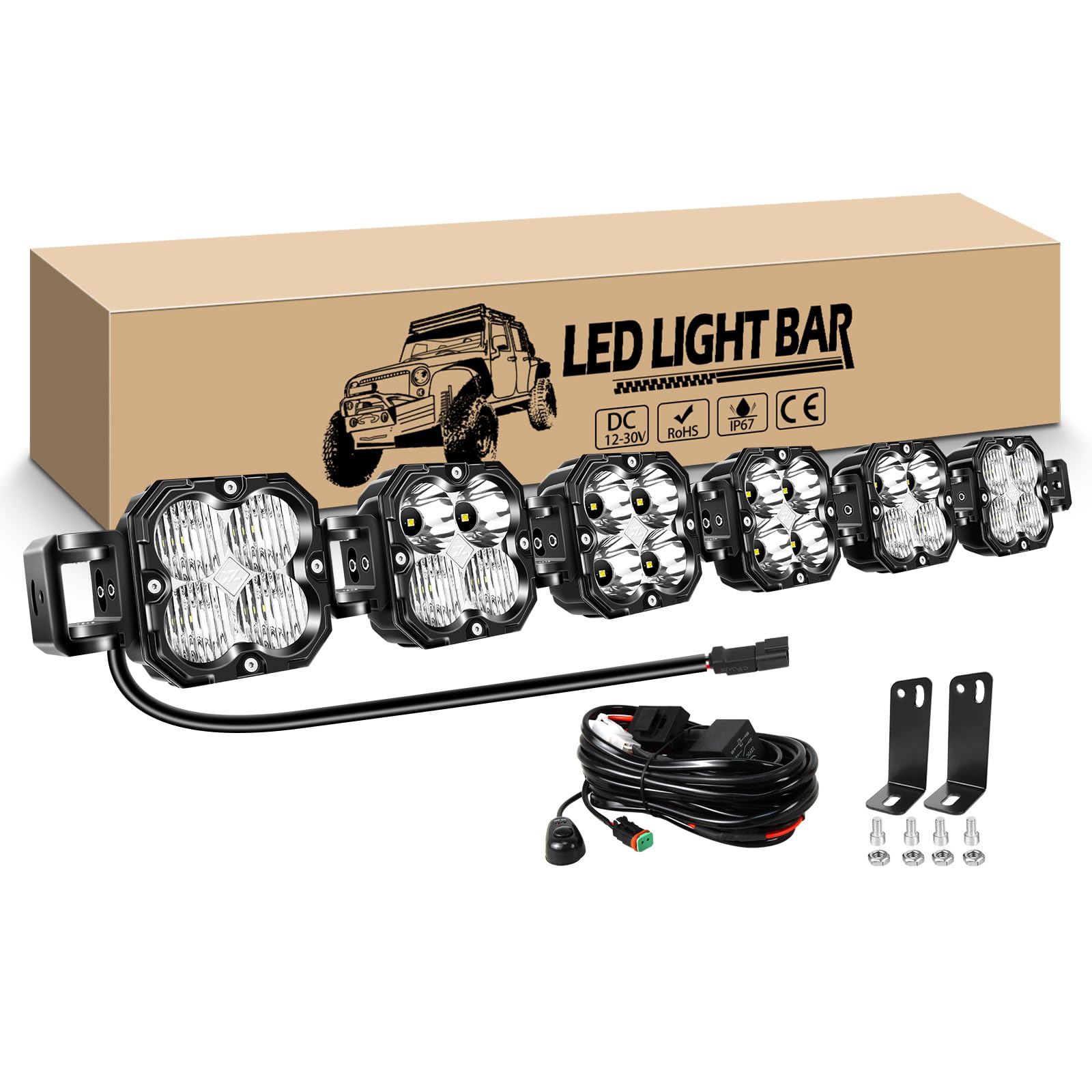 RIGIDON 40 pulgadas 102 cm 180W 15000LM Barra de luz led y 12V kit de cableado, Curva Recta Barras luminosas led para off road todoterreno camión coche ATV SUV 4x4, IP67 Impermeable 6000K Blanco
