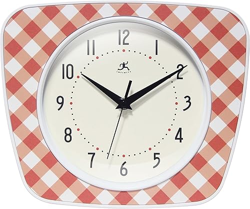 Infinity Instruments LTD. Reloj de pared trapecio a cuadros, rojo, 9.25" x 10.875"
