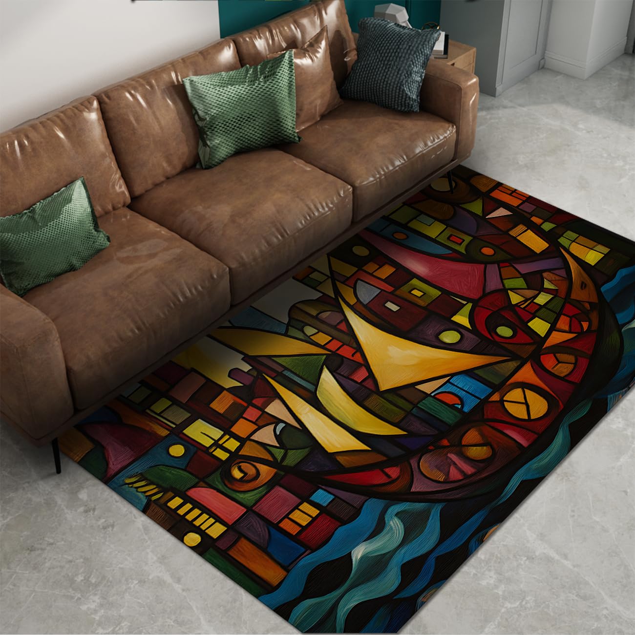 Flächenteppich waschbare Teppiche für Schlafzimmer Küche Wohnzimmer abstrakte Stadtlandschaft rutschfeste Teppiche mit niedrigem Flor weiche Matten für Heimspielzimmer-Dekoration 120x180cm