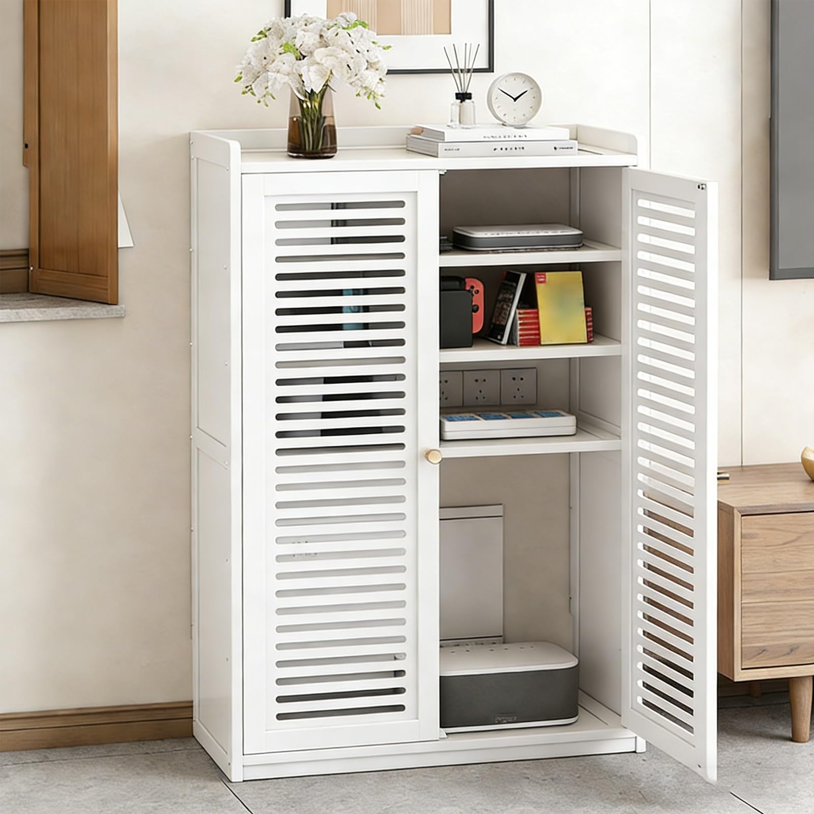 Mueble de almacenamiento oculto para enrutador WiFi y regletas de cables