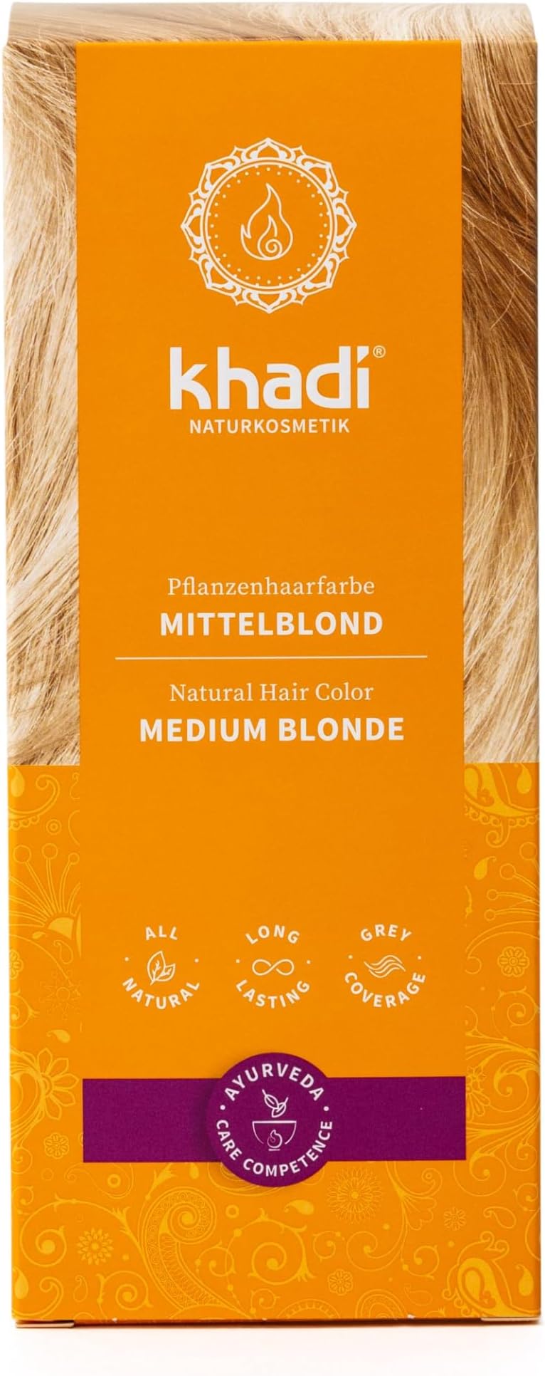 khadi Medium Blonde Plant Hair Colour, Hair Colour for Vivid Medium Blonde up to Powerful Shiny Red Blonde, Natural Hair Colour 100% Vegetable, Natural & Vegan, Natural Cosmetics,