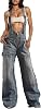 LETSVDO Womens Denim Jumpsuit Cargo Sleeveless Wide Leg Adjustable Strap Loose Jean Overalls Rompers
