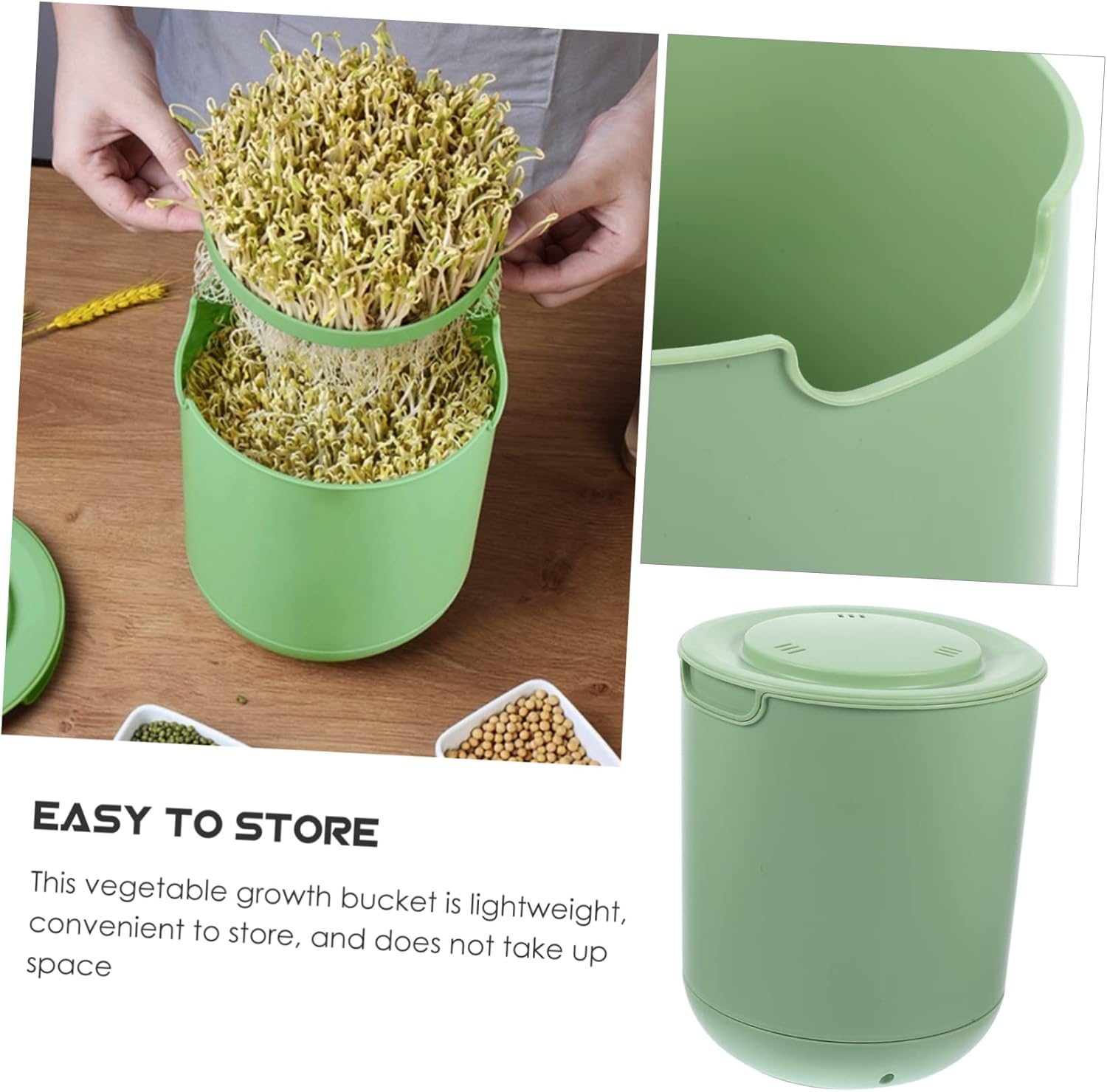 1set Plastic Bean Sprouting Pot Automatic Mung Bean for Gardening Capacity Germination Container Pressure Plate for Tender
