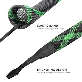 SF XL Casting Rod Socks Braided Mesh Fishing Rod Sleeve Cover Protector Pole Gloves Green-Black-2PCS Fit Casting Rod up to 7-1/4FT - 8FT