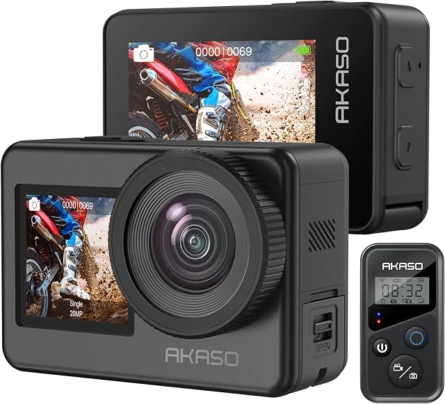 AKASO Brave 7 4K60FPS Appareil photo - Imperméable sous l'eau IPX8 20MP WiFi avec caméra tactile EIS 2.0 Zoom Support Contrôle de la voix externe Mic avec 2X 1350mAh Piles