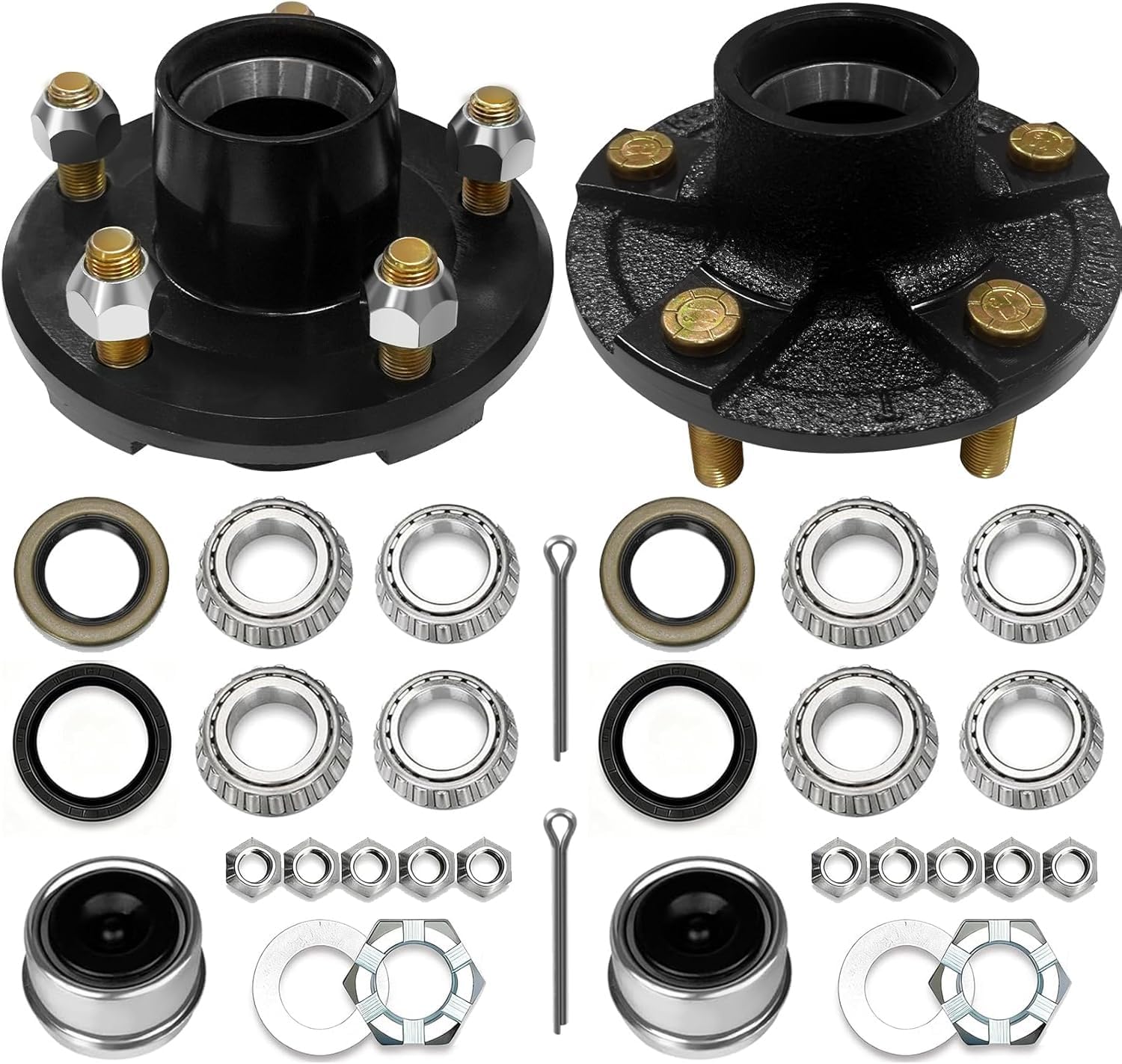 2 Sets 2000lbs Trailer Hubs 5 Lug, 5 Bolt 4.5" Trailer Axle Kit for RV & Boat Trailers, Fits 1" and 1-1/16" Trailer Straight Spindles