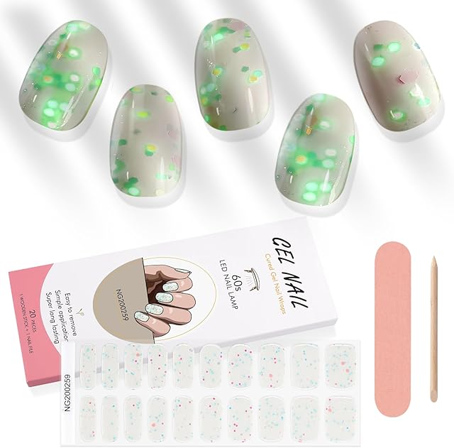 Kalolary 20pcs Lumowinous brokat Pułkowane paski do paznokci, blask w ciemnym kleju Pełne opakowanie żel do paznokci naklejka, wodoodporne żelowe naklejki na paznokcie z paznokciem i patykiem
