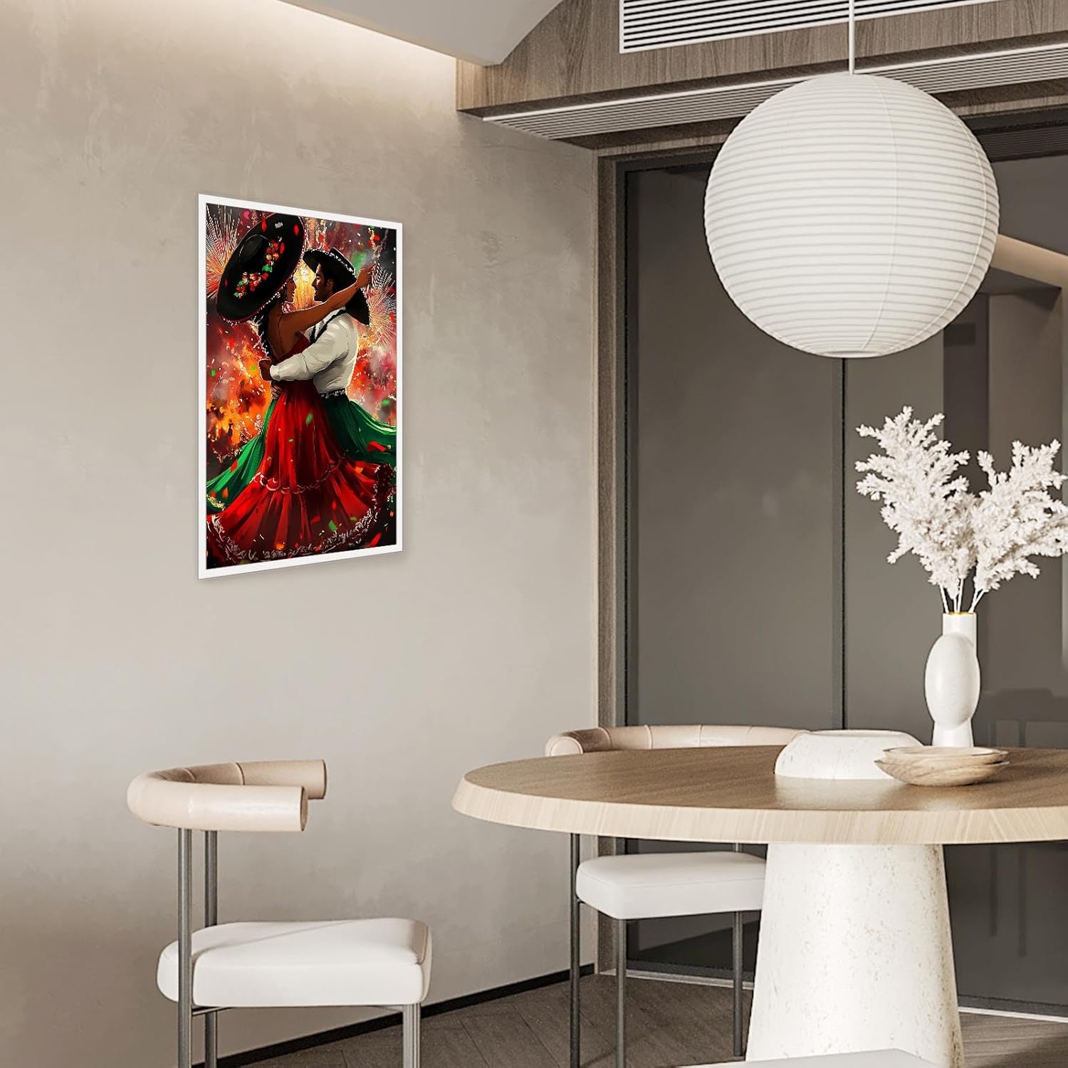 Vintage Mexican Dance Canvas Wall Art – Vibrant Baile Folklorico Print Posters for Home Bathroom Office and Apartment Decor 24X36 in Unframed