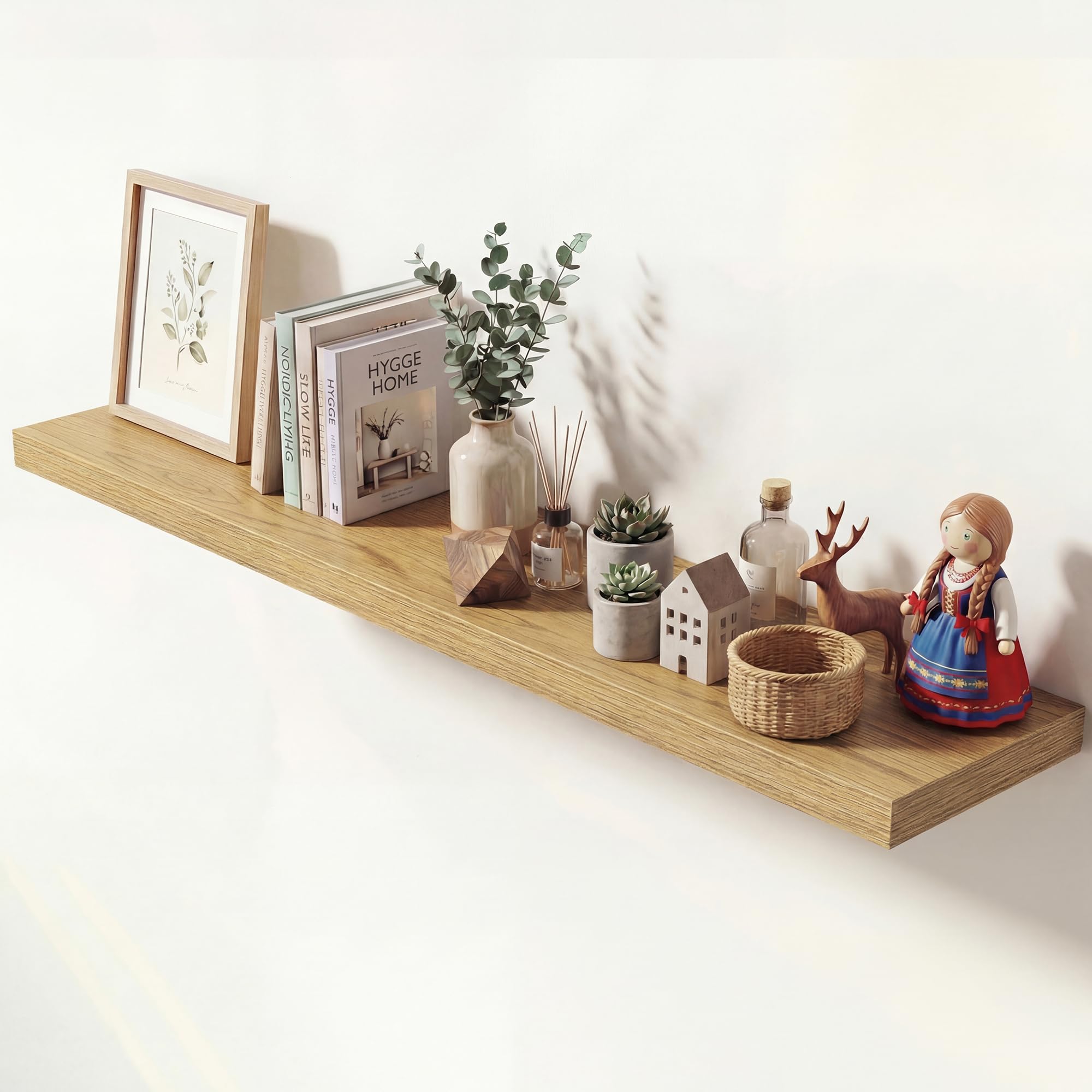 Dreamland 55 Inches Floating Shelves for Wall, 9.3" Deep Long Floating Shelves Set of 1, Large Display &amp; Storage Shelf, Wall Shelf for Bathroom Bedroom Living Room Kitchen Office, Oak
