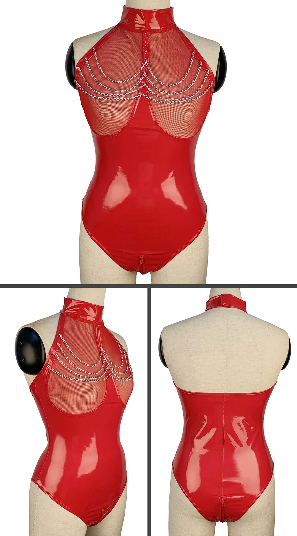 FEOYA Womens Catsuit Patent Leather Bodysuit Zipper Crotch Shinny Teddy One Piece Metallic Unitard Leotard XS-3XL