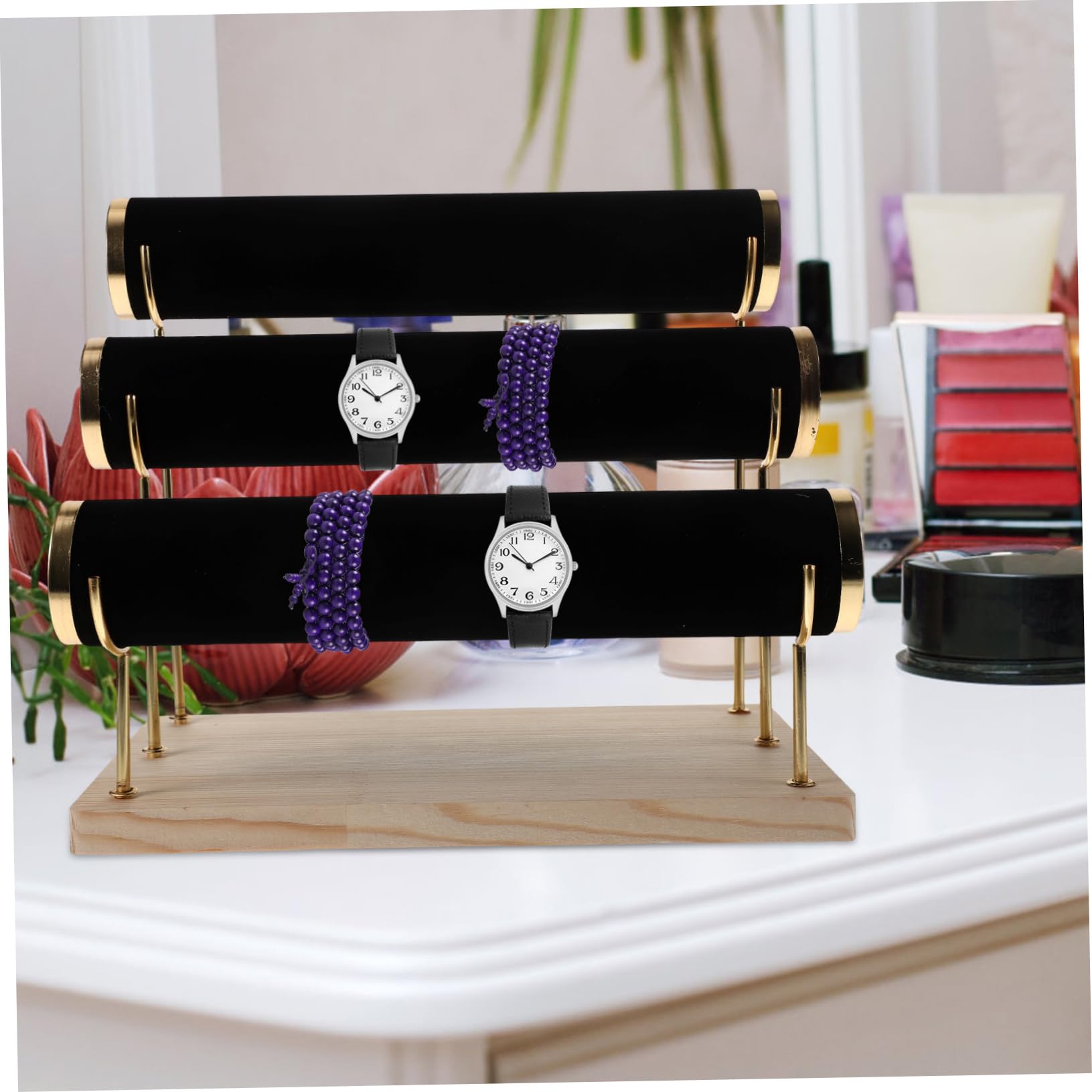 Schwarzer Schmuckständer mit Drei Abnehmbaren Ebenen Armband und Uhrenhalter für Zuhause und Geschäft zur Praktischen Schmuckorganisation