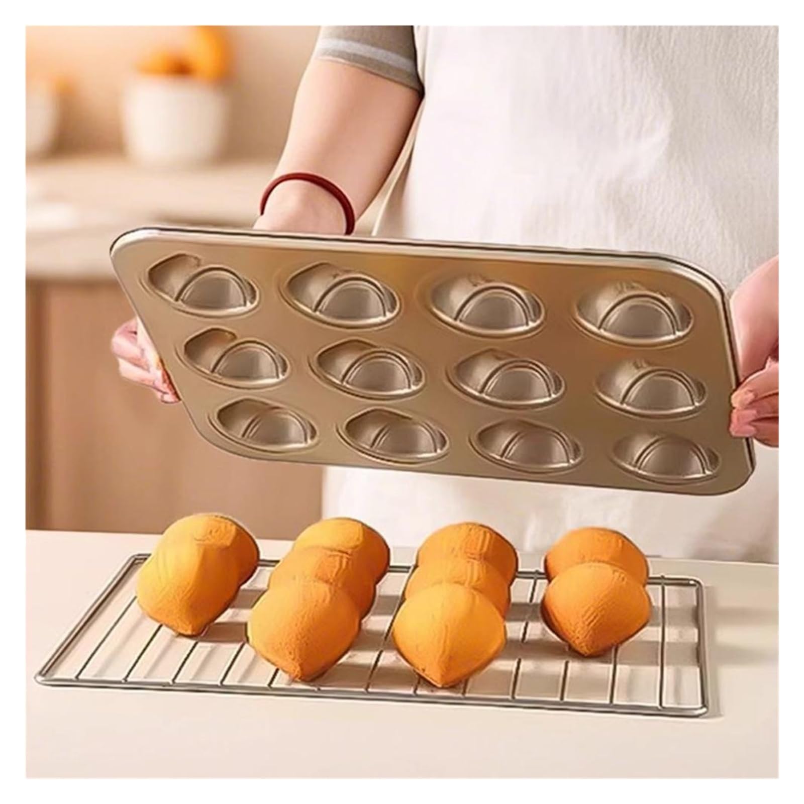 Postre del molde de la torta del arroz y del muffin del hogar en forma de concha | Bandeja for hornear, material de acero al carbono, resistente, duradero, antiadherente(12 holes)