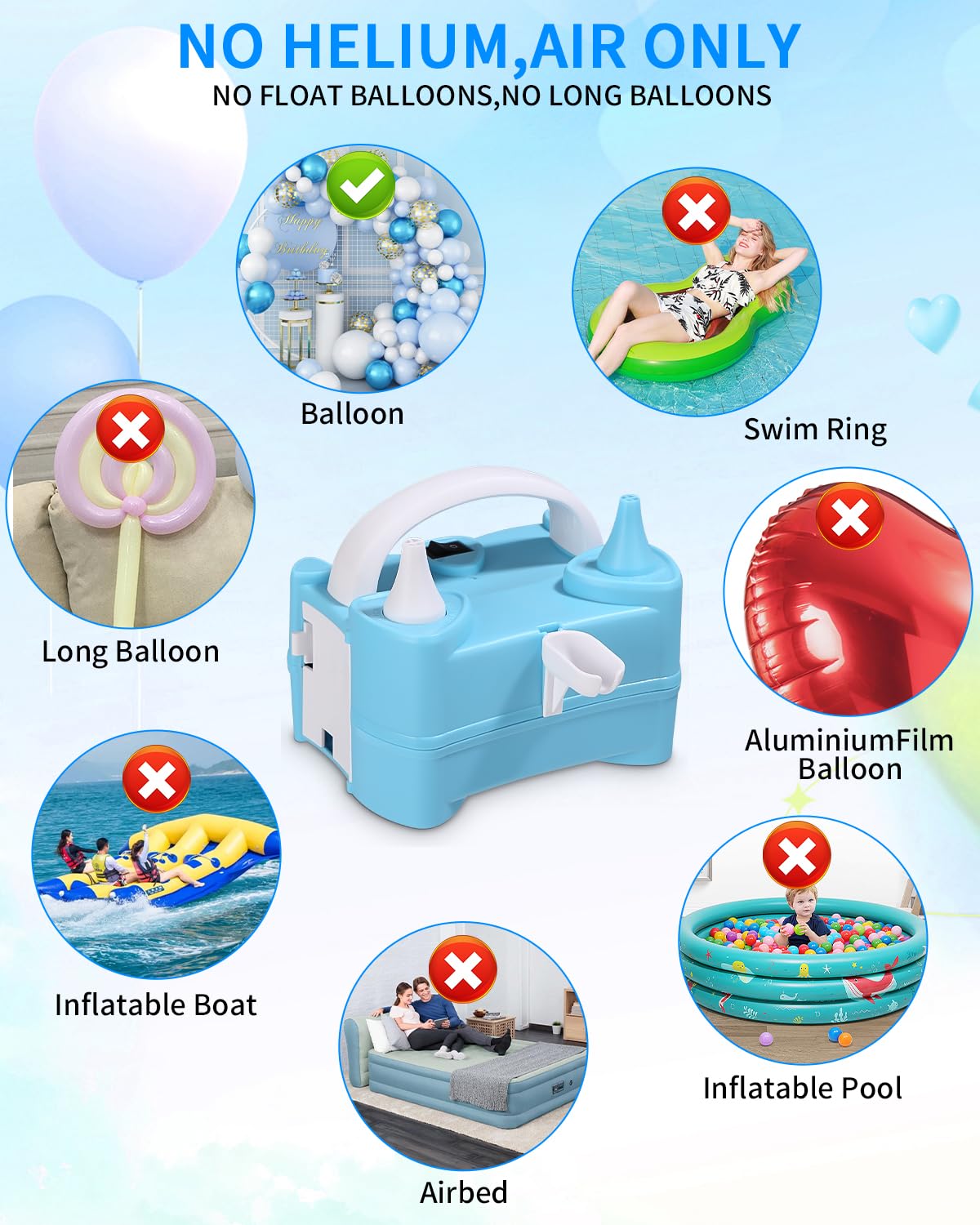 Gonfia Palloncini Elettrico,Pompa Per Palloncini,Pompa Elettrica per Palloncini, Gonfiatore Palloncini Elettrico per Palloncini 220V 400W, per Compleanni e Matrimoni, Feste