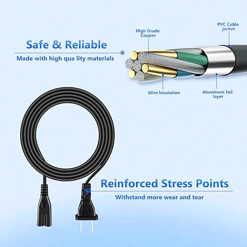 Miniatura 3 de Cable de alimentación de TV, enchufe de pared de CA de 2 clavijas, cable de alimentación de 2 ranuras para Samsung LG TCL Sony Apple LED LCD