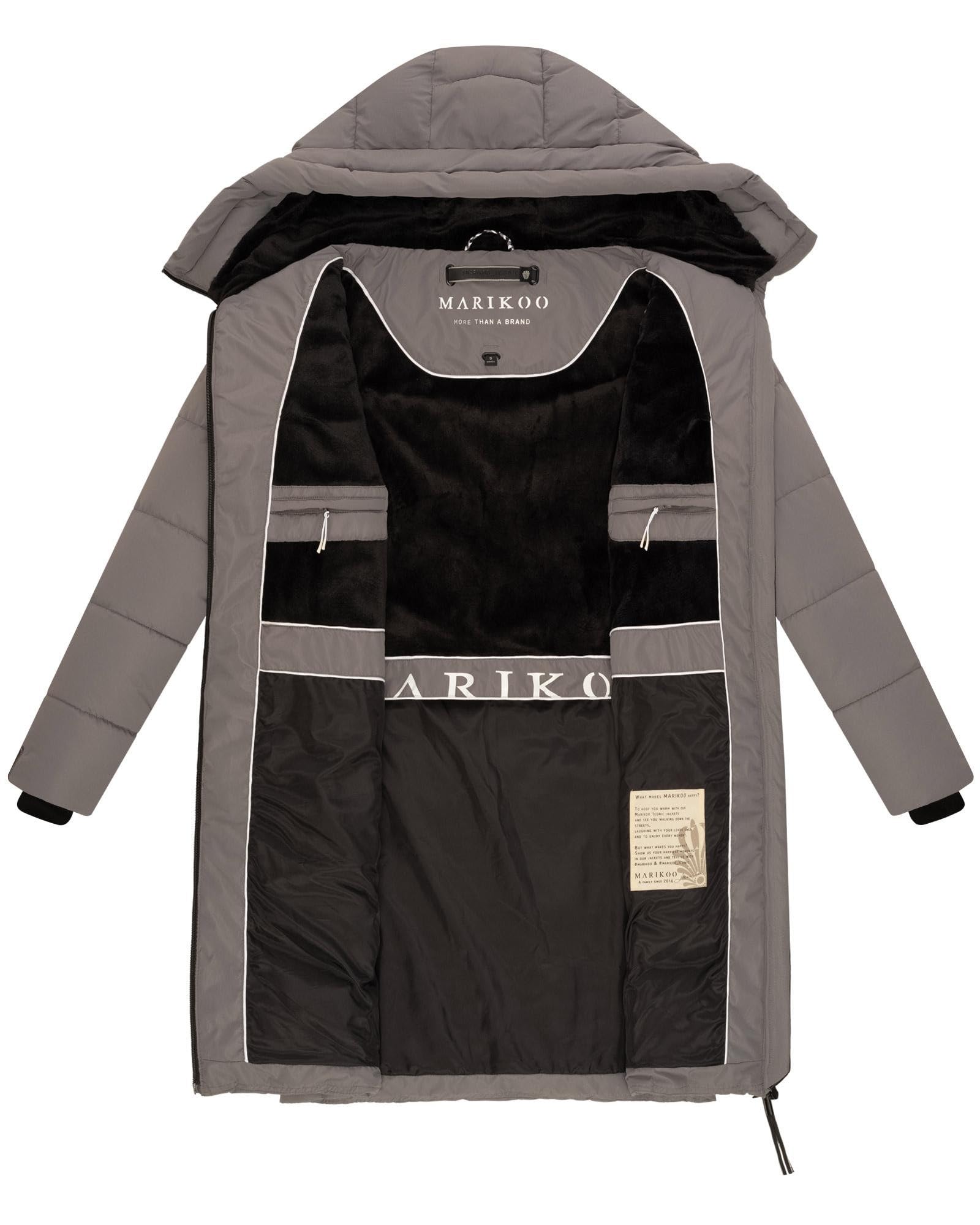 MARIKOO Damen Winterjacke lange Winter Stepp Jacke mit Teddyfell warm gefüttert B978