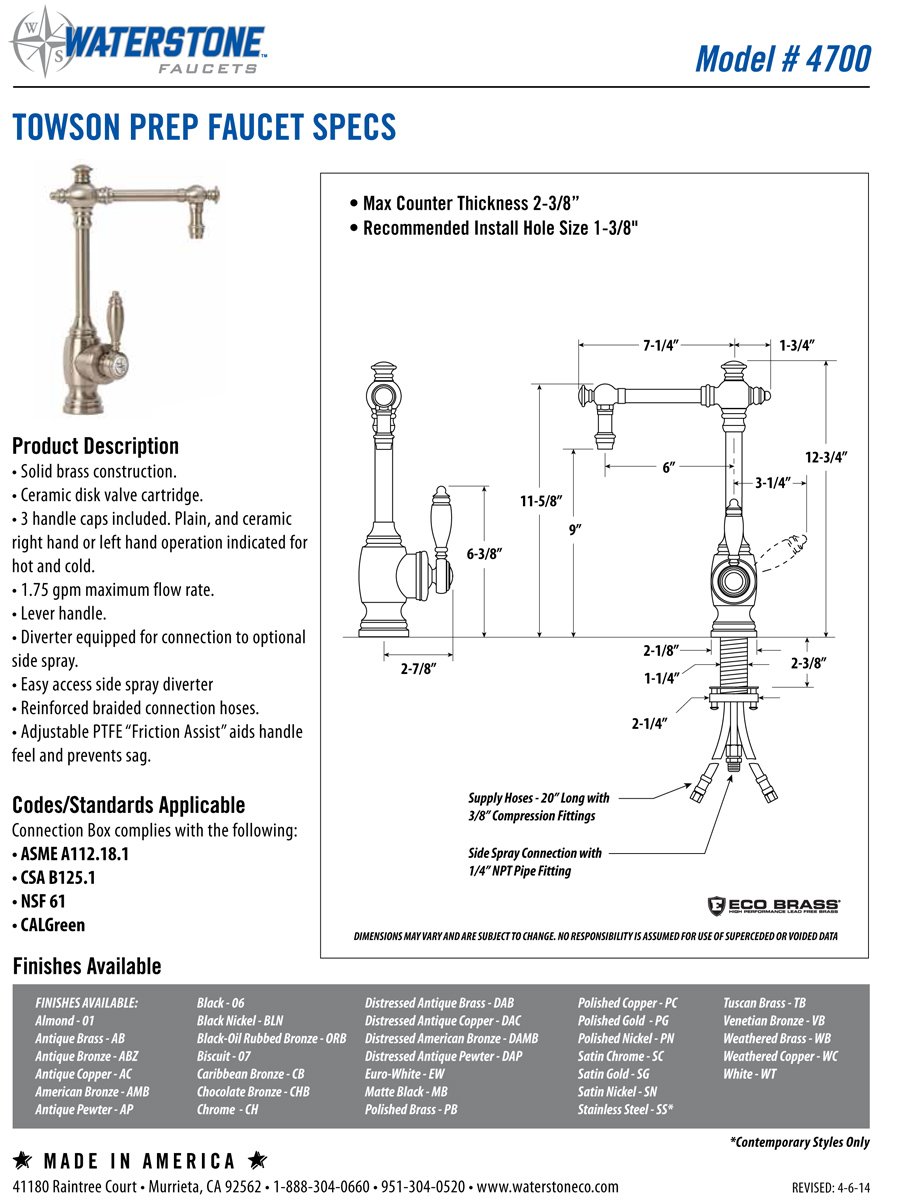 Waterstone 4700-3-MW Towson Prep Faucet 3pc Suite Matte White — view 2