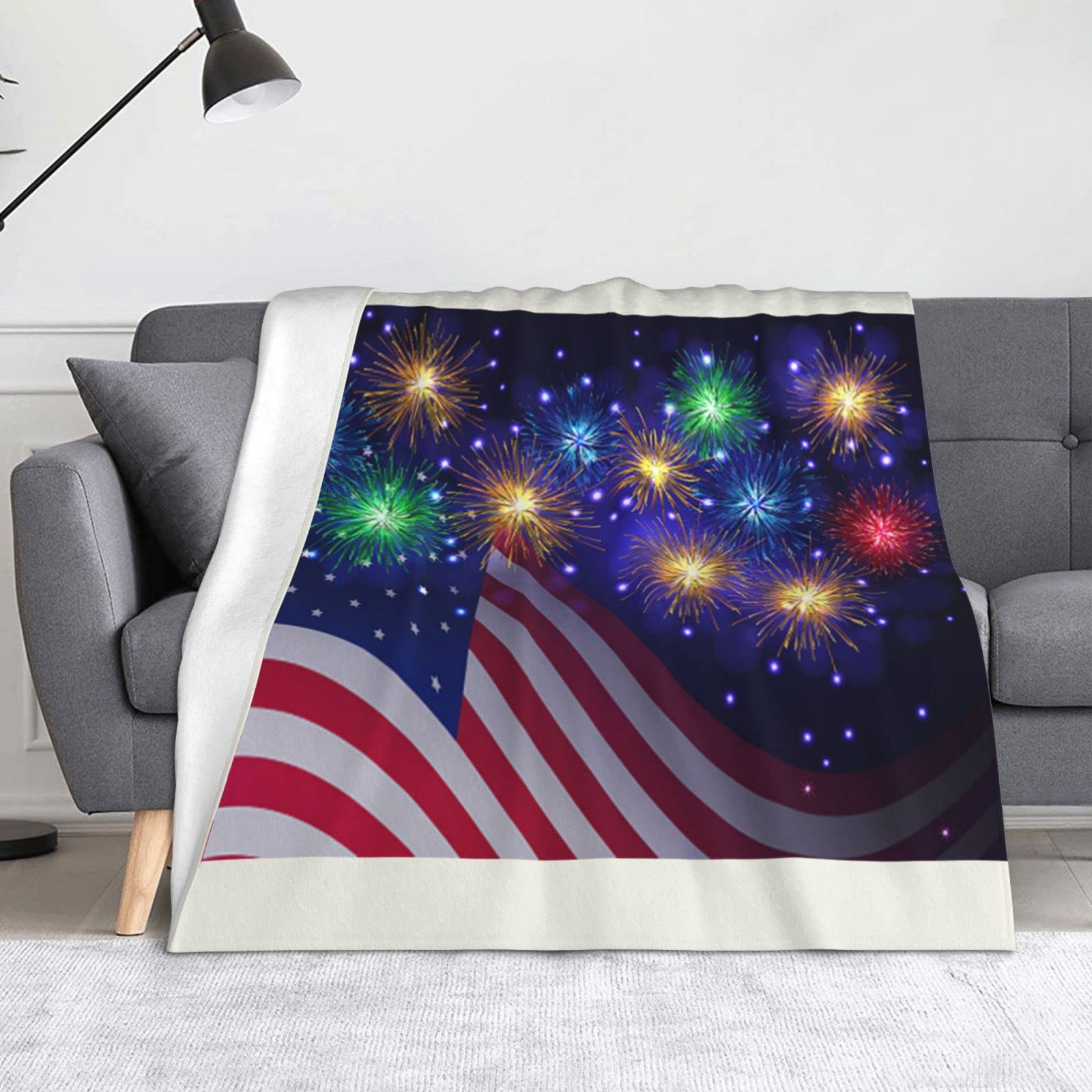 Couverture flanelle microfibre super douce plaid 4 juillet drapeau américain lit