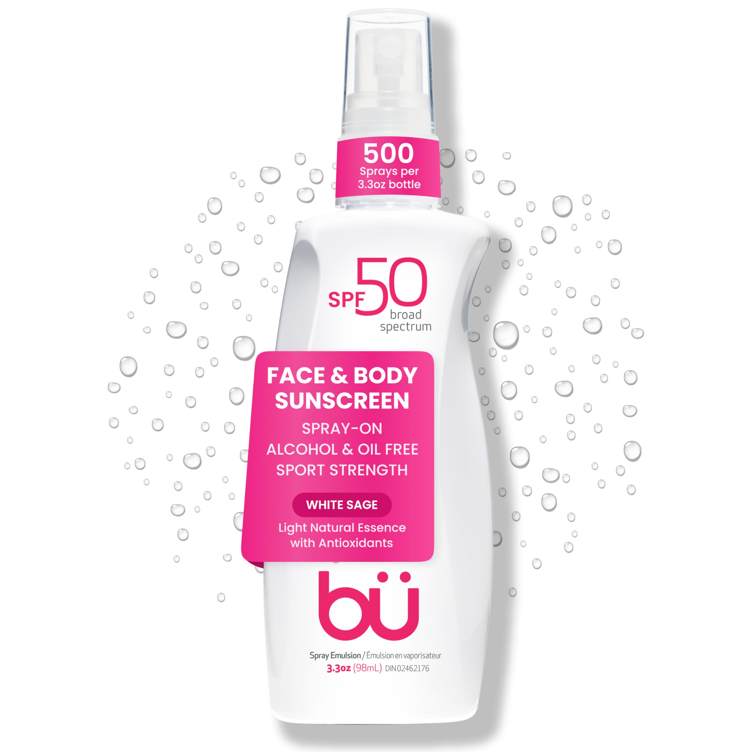 BU SPF 50 Sunscreen Spray for Face and Body Non Aerosol Spray TSA Travel Size Sunscreen Clear Non
