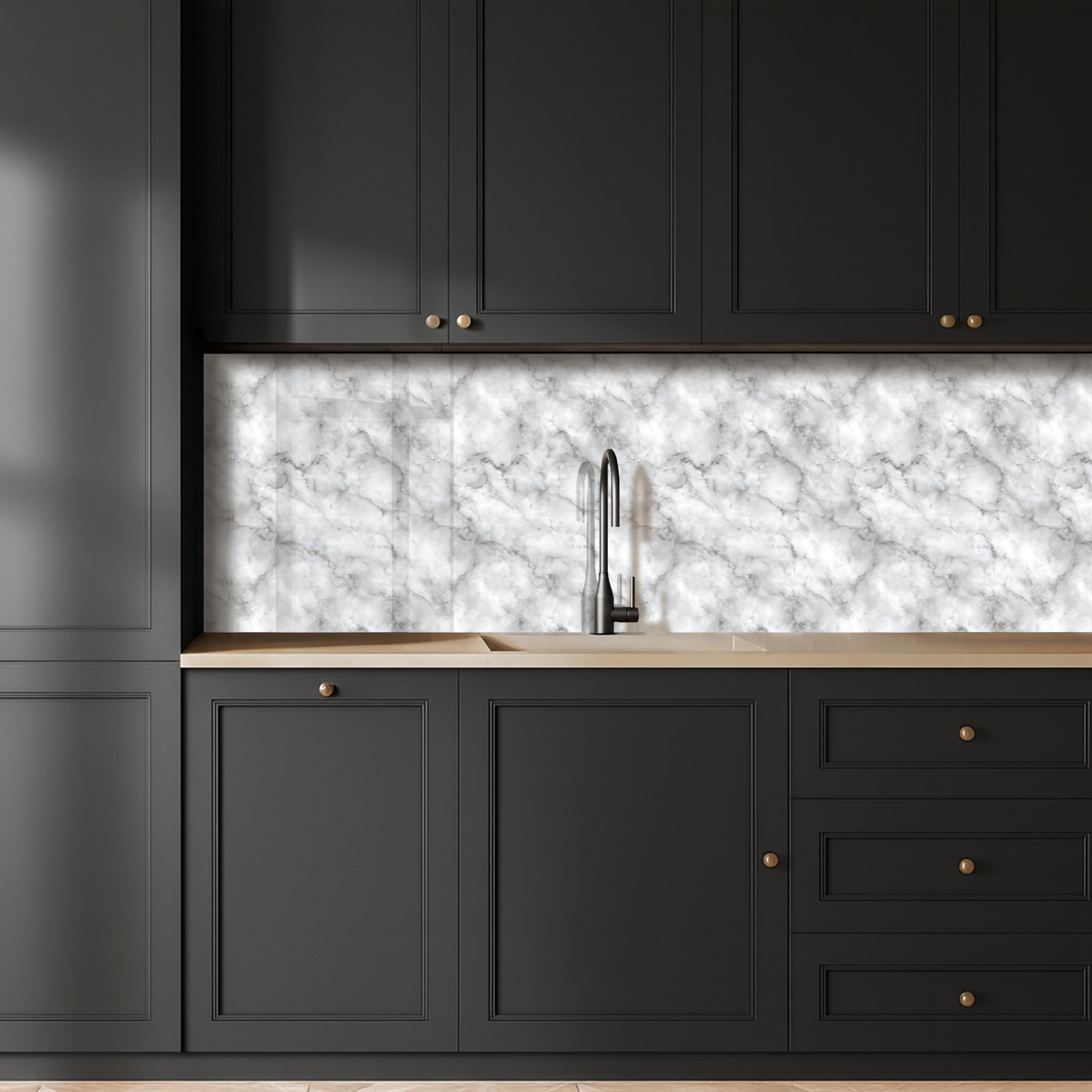 KitchenYeah© Antisalpicaduras Cocina 60x300 cm Adhesivo Salpicadero Protector Pared Salpicaduras Revestimiento Gris - Mármol - Clásico - Vetas
