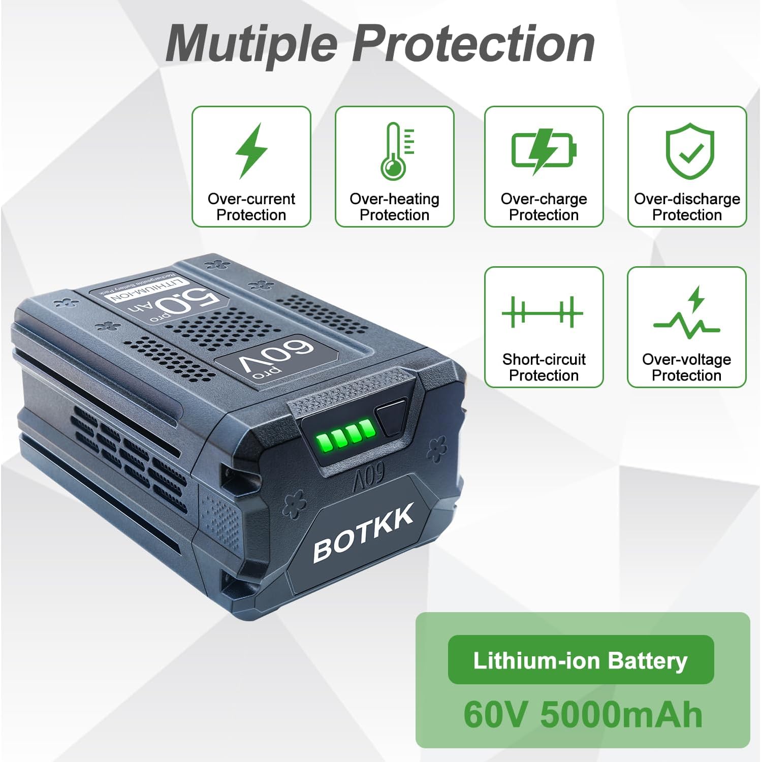 New Upgraded 5000mAh Replacement for Greenworks 60V Battery Compatible with Greenworks 60V Cordless Power Tool Included 60V Batteries LB60A02 LB60A03 LB602 LB6025 - Image 5