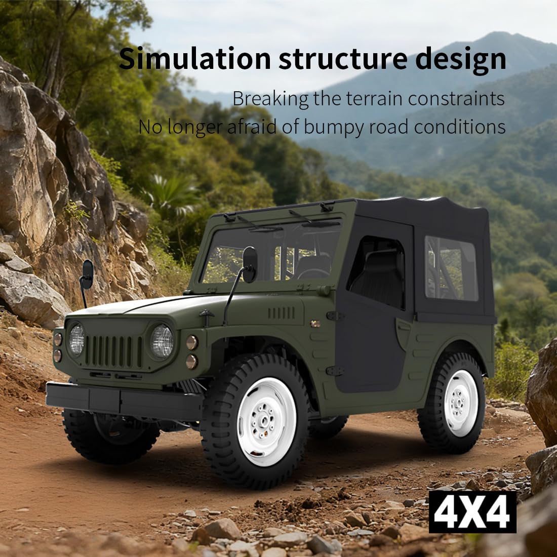 1:10 Ferngesteuerter 4WD-Rock-Crawler, detailgetreues RC-Offroad-Fahrzeug mit Magnettüren, abnehmbarem Dach und Nachtlichtern für Jugendliche und Erwachsene