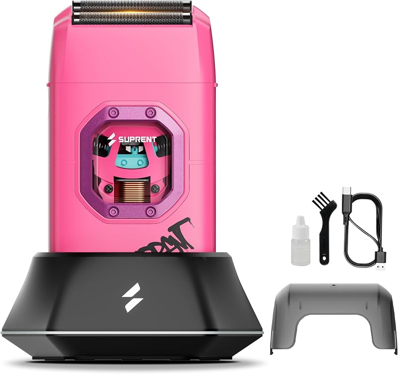 Barbeador elétrico de tela SUPRENT Fangs FS975 com motor de 13.000 RPM, recarregável via USB-C, rosa