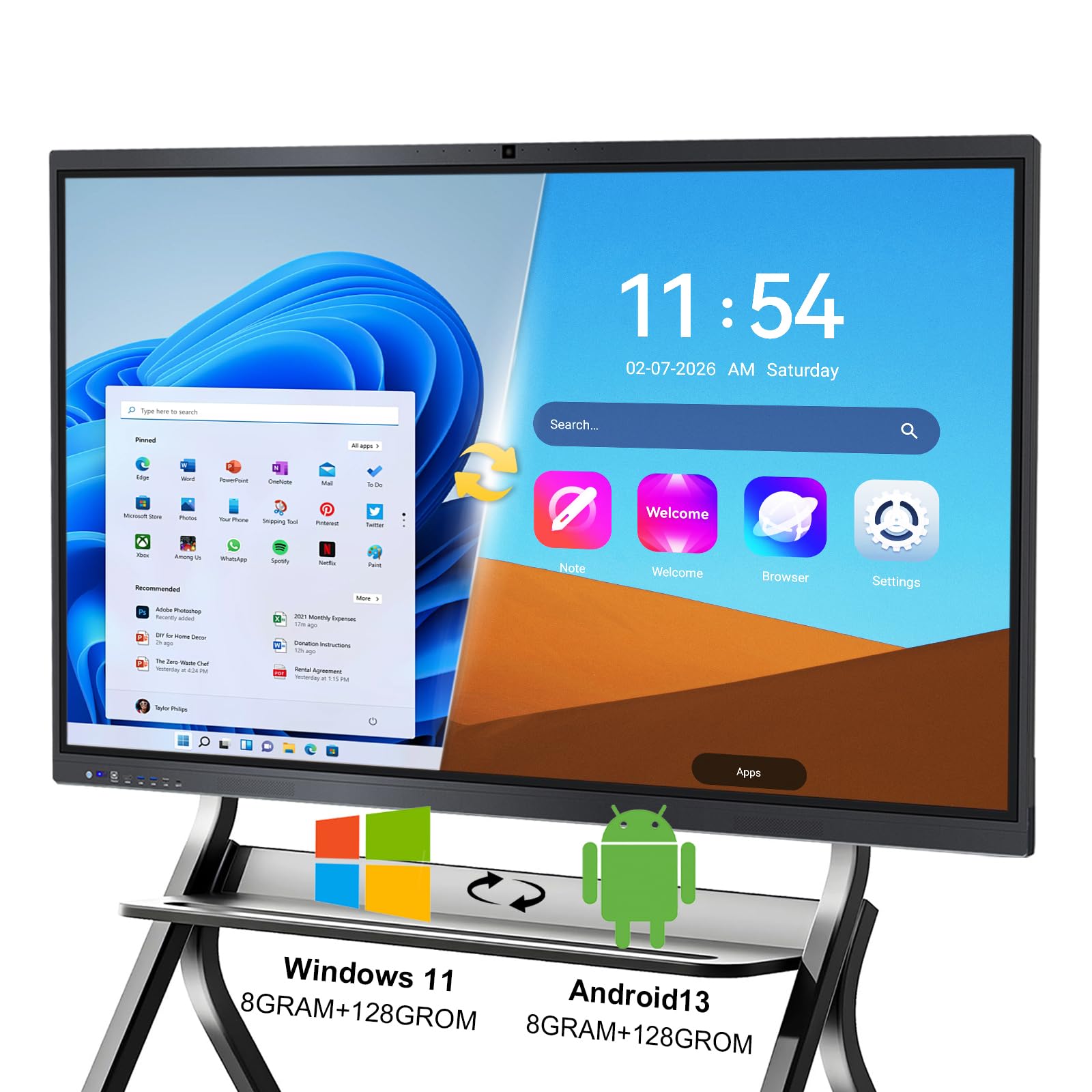 Smart Board,65" Smart Board for Classroom Office Home, 4K UHD Touch Screen Open Dual System Smart Whiteboard,Digital whiteboard with 48MP HD Camera(Board+Wall Mount Included)