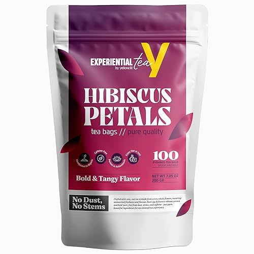 Bolsas de té de hibisco 100 unidades, bolsas de té piramidales biodegradables, mezcla de hojas enteras, sin cafeína, para apoyo inmunológico y