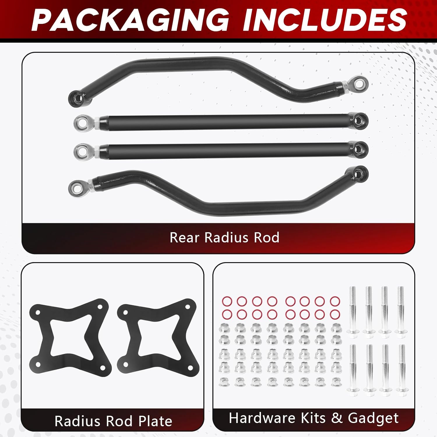 High Clearance Rear Radius Arms/Rods for 2014+ Polaris RZR XP 1000/ XP 4 1000, Heavy Duty Steel A-Arms with Carbon Steel Bushings/Adjustable Heim Joints - Black