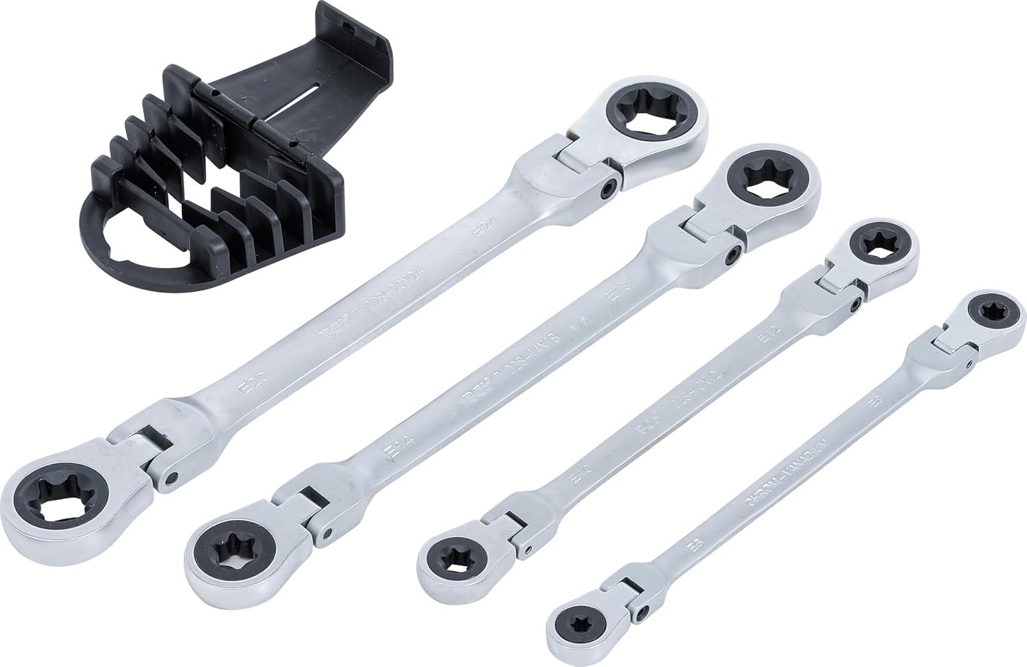 BGS 71028 | Double Ratchet Ring Spanner Set | adjustable | with E-Type Ring Heads | E6 - E24 | 4 pcs.