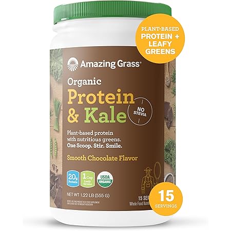 Amazing Grass Vegan Protein & Kale Powder: 20g of Organic Protein + 1 Cup Leafy Greens per Serving, Chocolate, 15 Servings