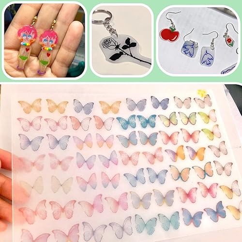 Miniatura 7 de Benvo 10 hojas de plástico termorretráctiles, papel de película de arte retráctil, papel retráctil para hacer tus propios aretes retráctiles DIKS,