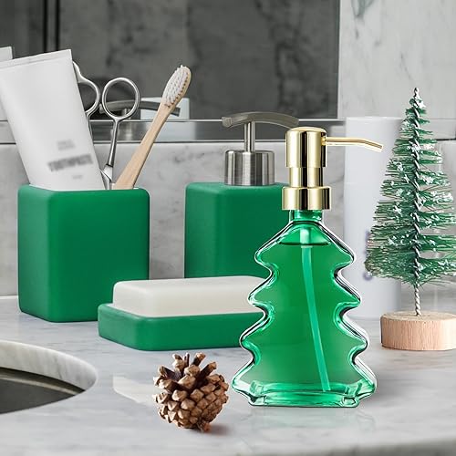 Miniatura 4 de Dispensador de jabón de vidrio verde, 2 piezas, dispensador de jabón para platos de manos con bomba para baño, fregadero de cocina, decoración del