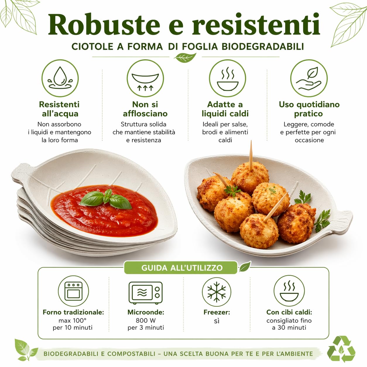 50 PZ Ciotoline aperitivo usa e getta foglia BIO monoporzioni finger food vassoio aperitivo in polpa di cellulosa ciotola snack