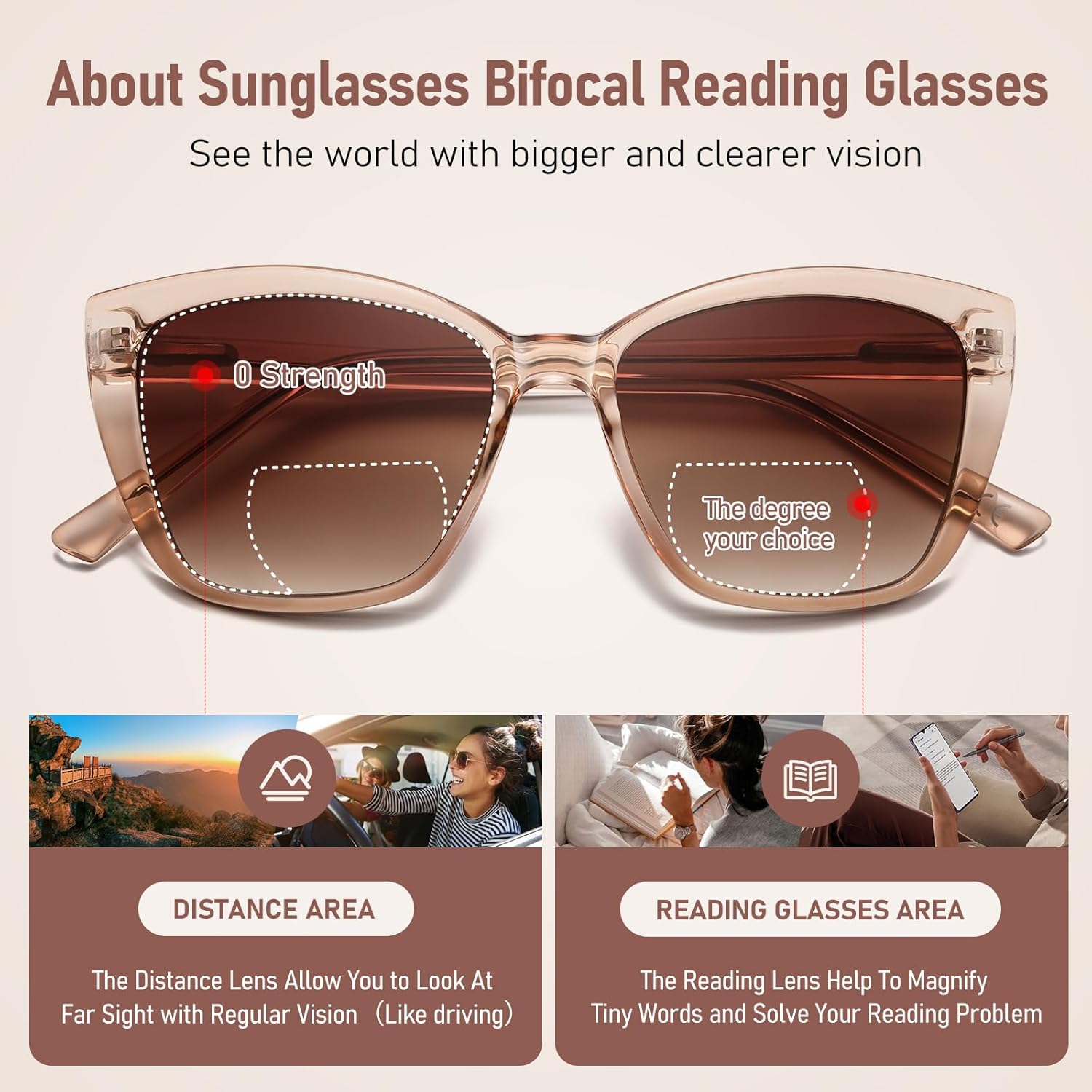 Bifocal Reading Sunglasses for Women Oversized Cat eye Fashion Sun Reader Spring Hinge Eyewear UV Protection PT2001C - Image 6