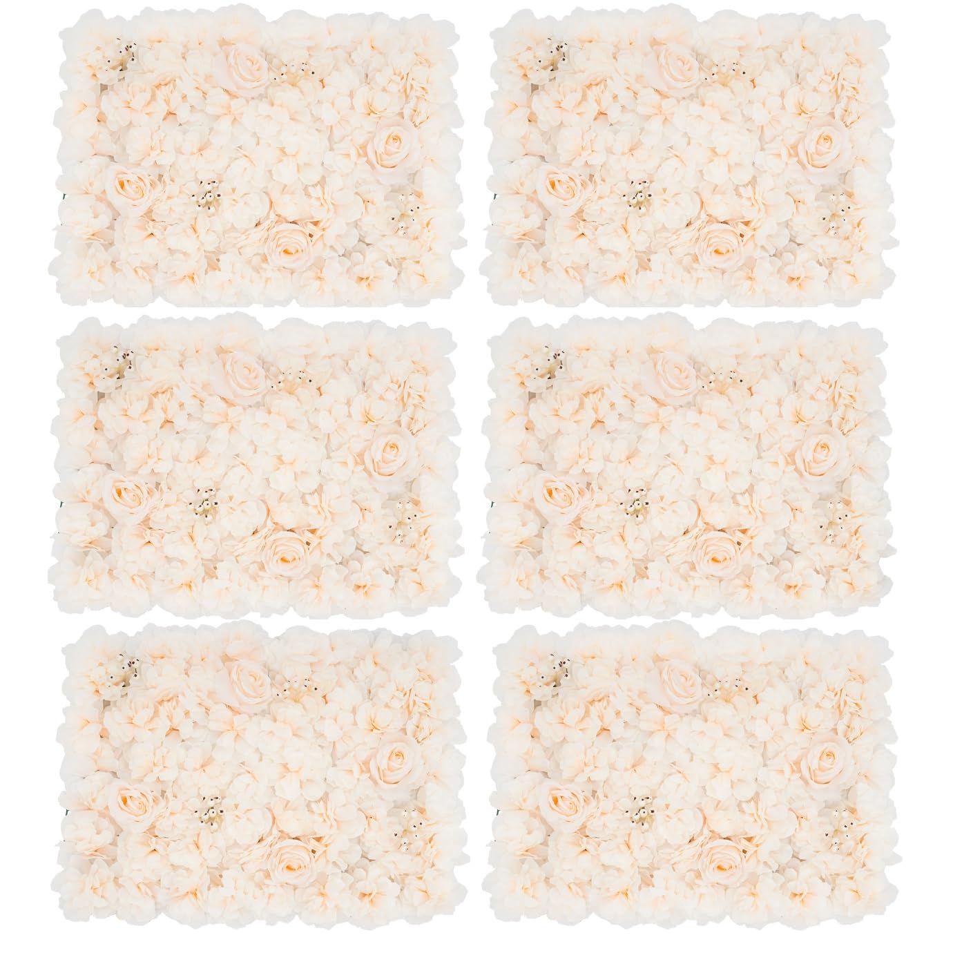 6 Stück Blumenwandpaneel Künstliche Blumenwand Rosenwand Hochzeit Straße Hintergrund Dekor 40x60cm Weiß Blumengestecke Blumenwand