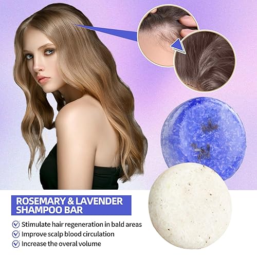 Miniatura 4 de Paquete de 2 barras de champú para el cabello con lavanda y romero, limpieza profunda para la pérdida de cabello del cuero cabelludo, champú