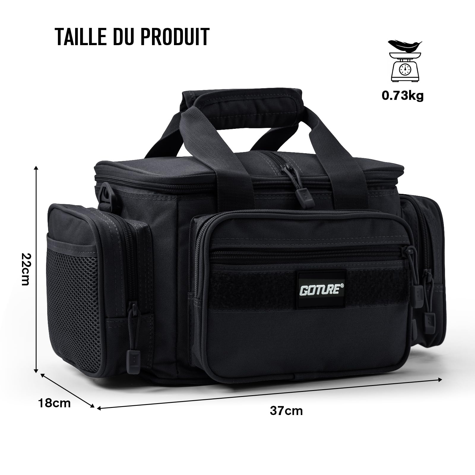Goture Sac de Pêche Résistant à l'Eau 600D Sac à Bandoulière Tactique pour Eau Douce et Salée
