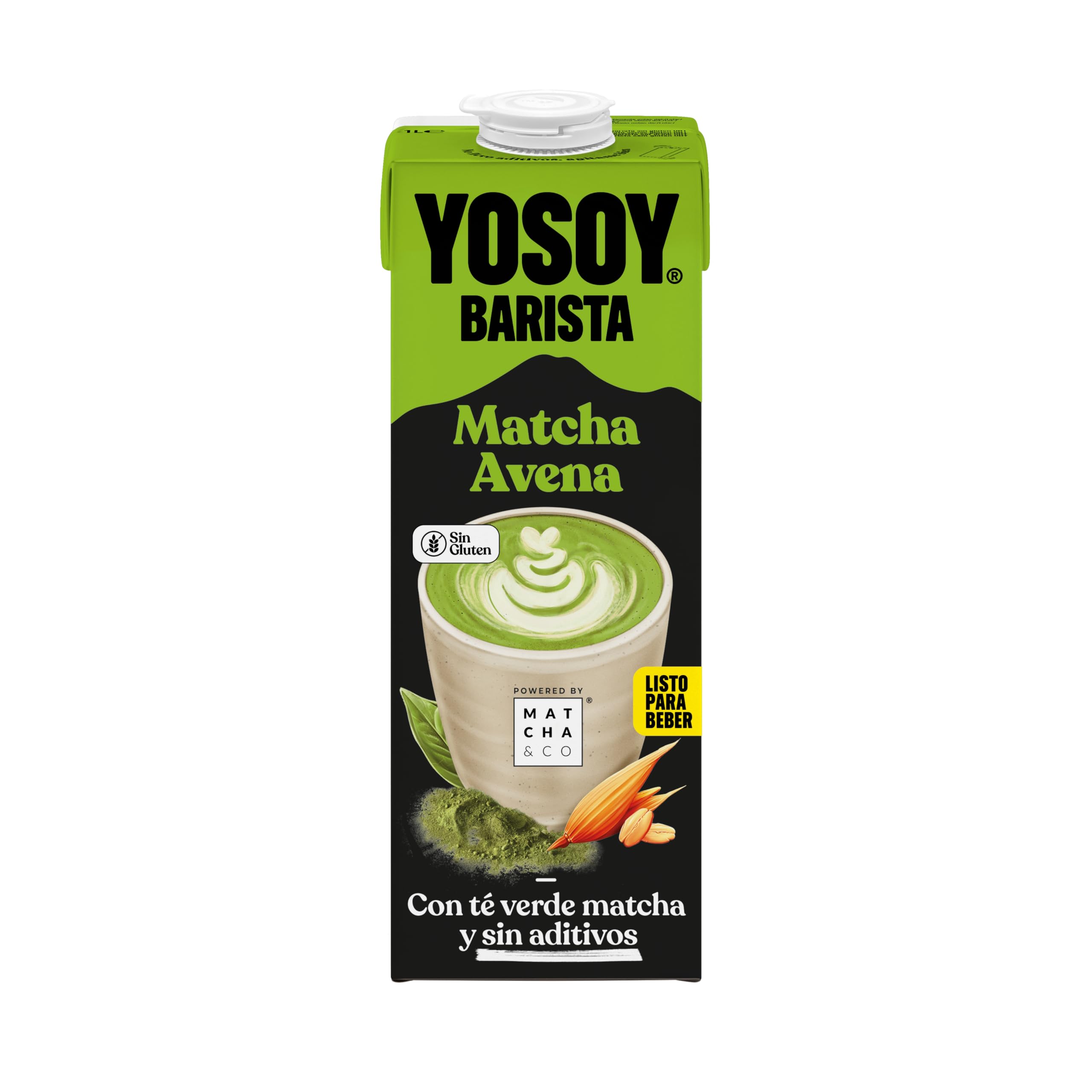 YOSOY Barista Matcha Bebida Vegetal con Avena, Sin Azúcares Añadidos, Pack de 6 x 1L
