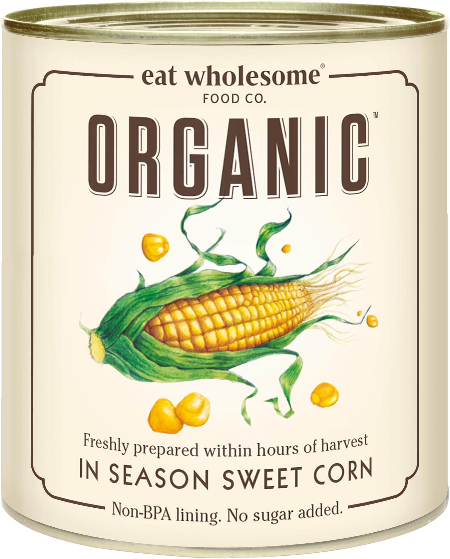 Eat Wholesome Organic Sweetcorn, 340g (Pack of 12) - 100% Natural, No Added Sugar, In Season, Vegan, Non-BPA Lining