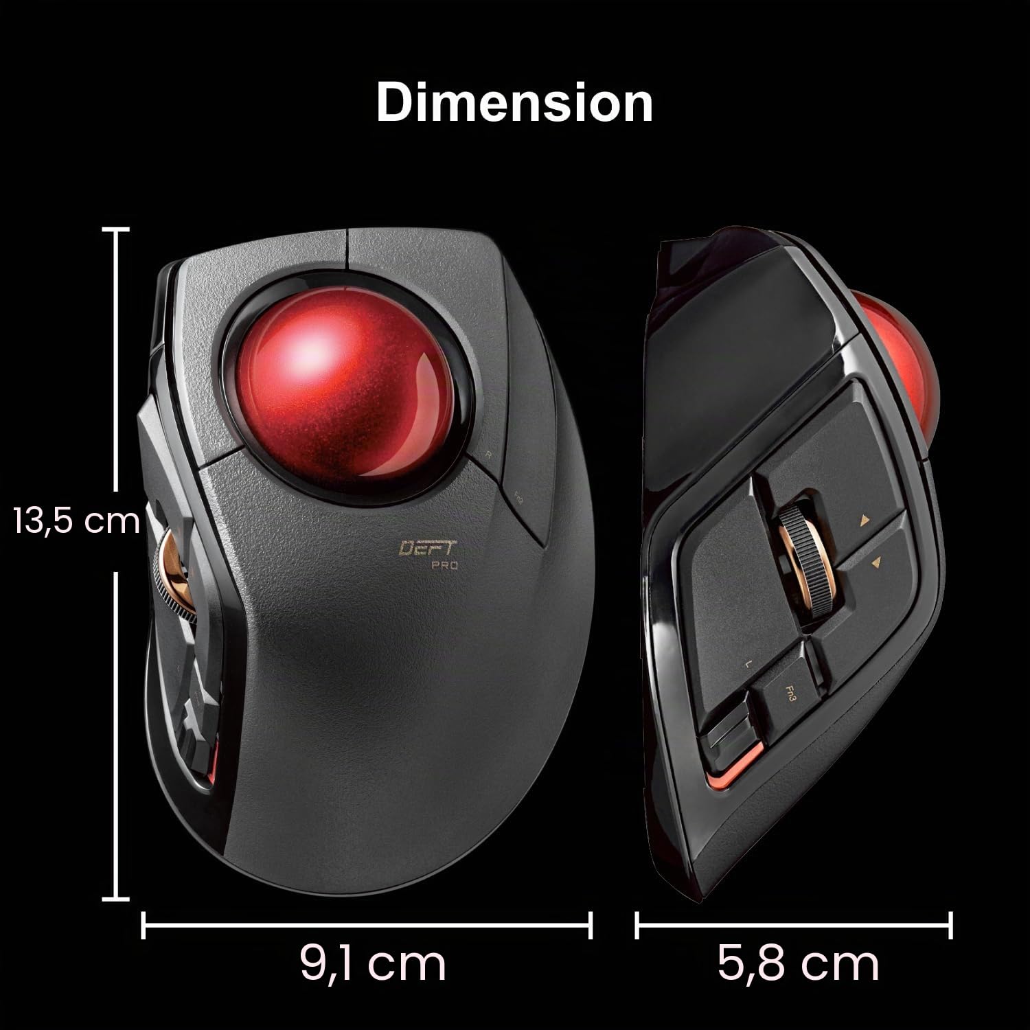 ELECOM DEFT Pro Souris trackball, Filaire, sans Fil, Connexion Bluetooth 3 Types, Design Ergonomique, Fonction 8 Boutons, Boule Rouge, Windows11, MacOS (M-DPT1MRXBK)