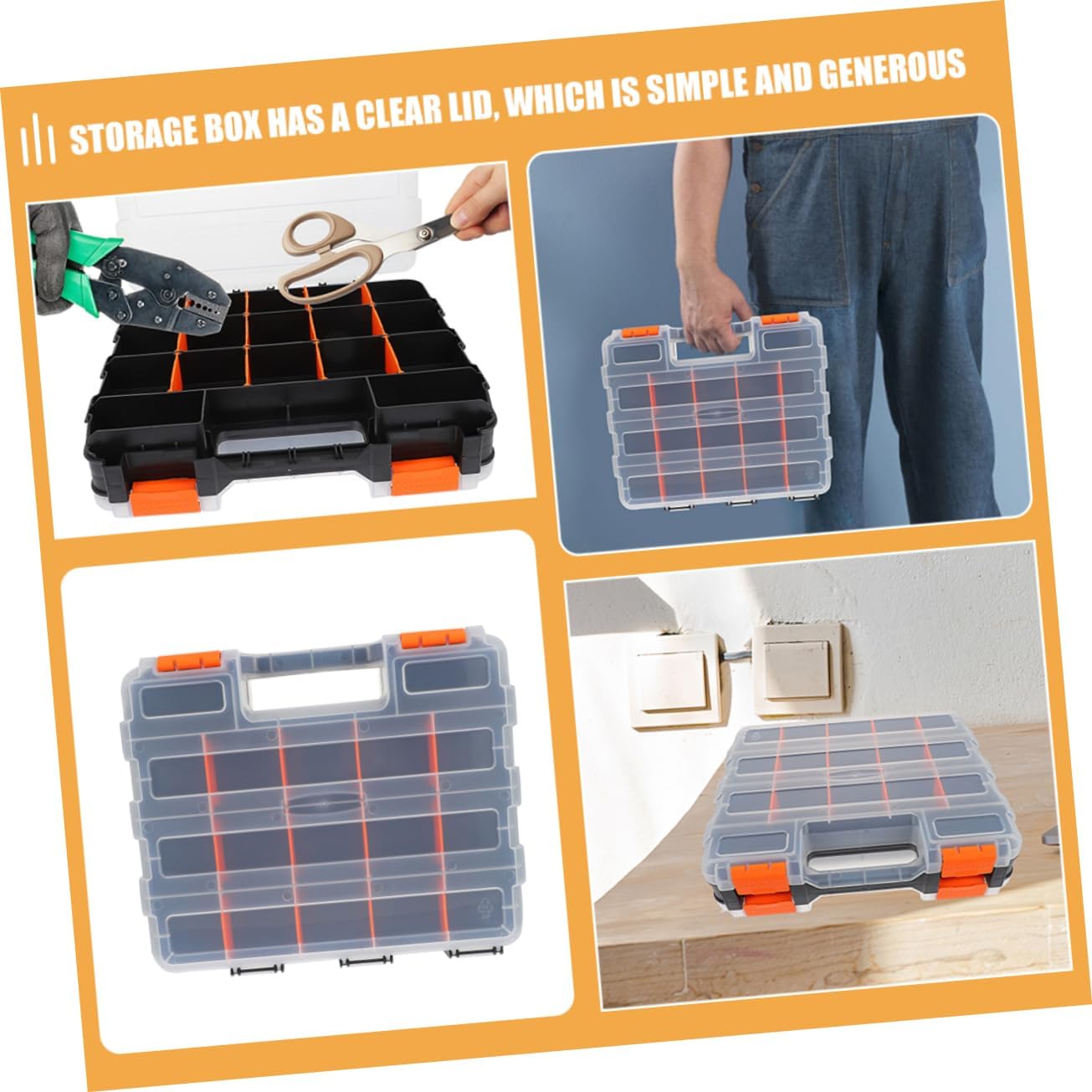 Plastic Tool Organizer Box with Compartments for Bolts and Nails