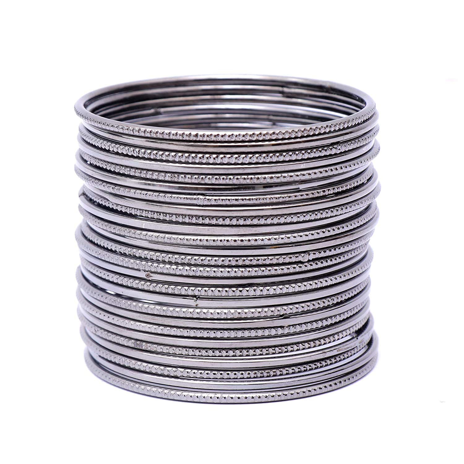 Shivarth Bangles Casual Metal Chudi Metallic Black Colour (36 Piece) (2.4)