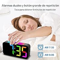 Vista 6 de Reloj despertador fuerte para dormitorios con personas que duermen pesadamente, reloj digital enchufable con luz nocturna, pantalla grande, alarma