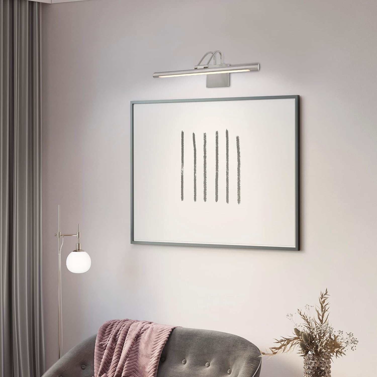 Maxxima 17 in. LED Picture Light w/Brushed Nickel Finish, 1000 Lumens, 3000K Warm White, Hardwired Integrated LED Display Wall Light