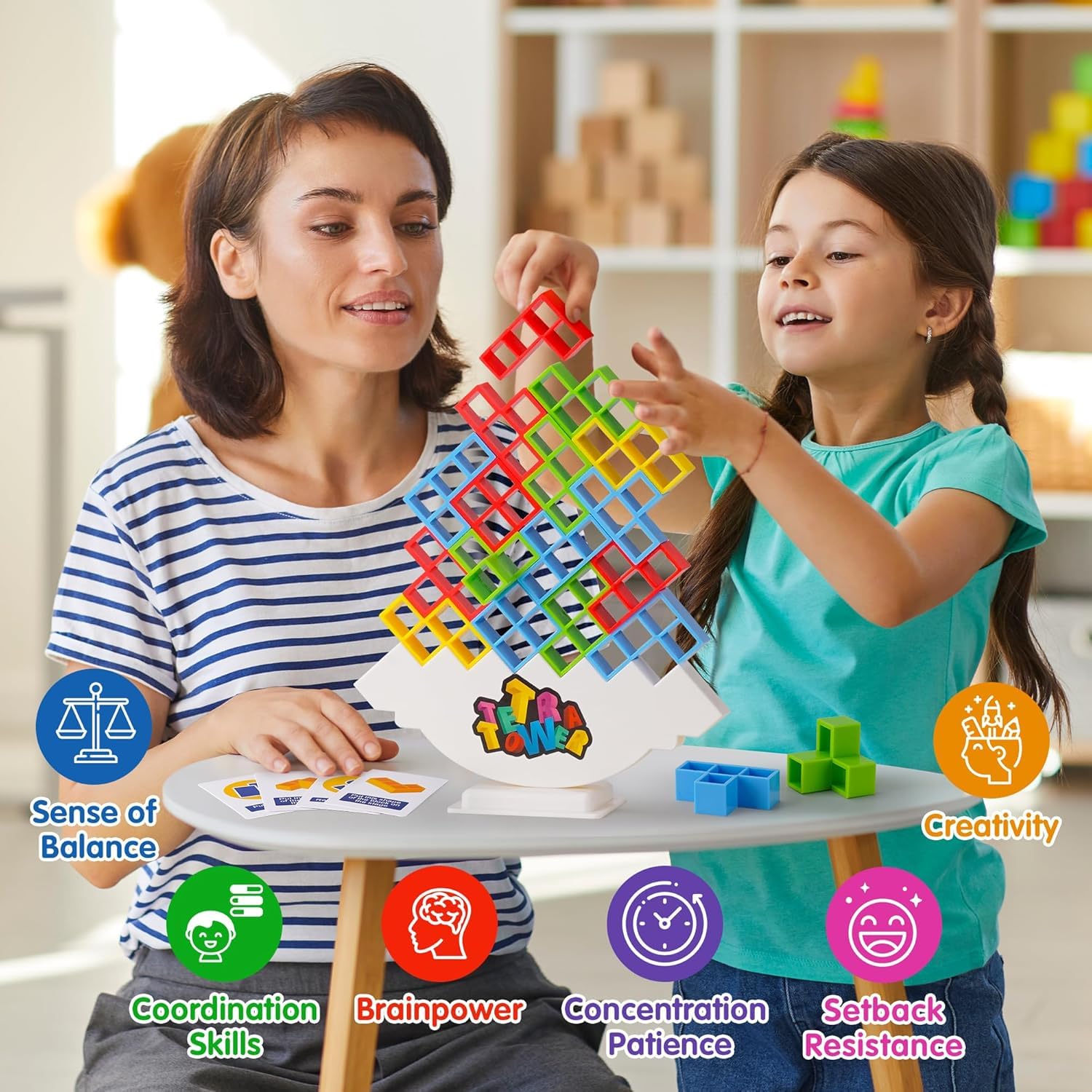 FERIO 16 PCs Tetra Tower Game, Tower Building Game, Truz Swinging Tetra Tower Balance Stacking Building Balance Blocks Colorful Building Blocks for Kids 5+ Years and Adults Party Games (16 Pcs) 1